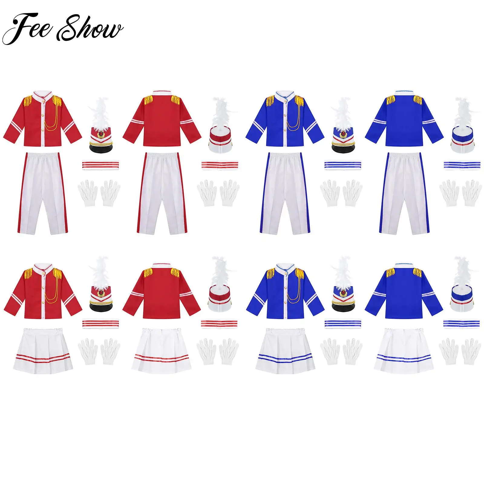 

Kids Boys Girls Drum And Trumpet Team Costumes Unisex Honor Guard Uniforms Halloween Carnival Dress Up Party Performance Suits