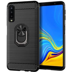 Capa Voor Samsung Galaxy A7 2018 Brushed Carbon Fiber Soft Silicone Case Voor Samsung Galaxy A7 2018 Magnetische Ring Stand cover