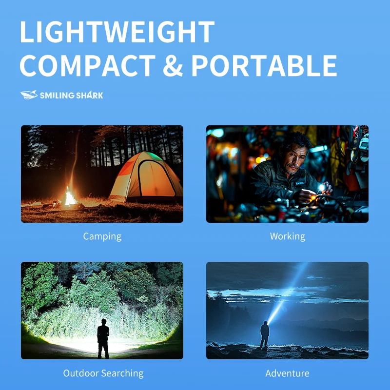 1PC SMILINGSHARK LED Zaklamp Super Heldere Zaklamp USB Oplaadbare Zoomable Flitslicht 7 Modi voor Outdoor Reizen SD5374