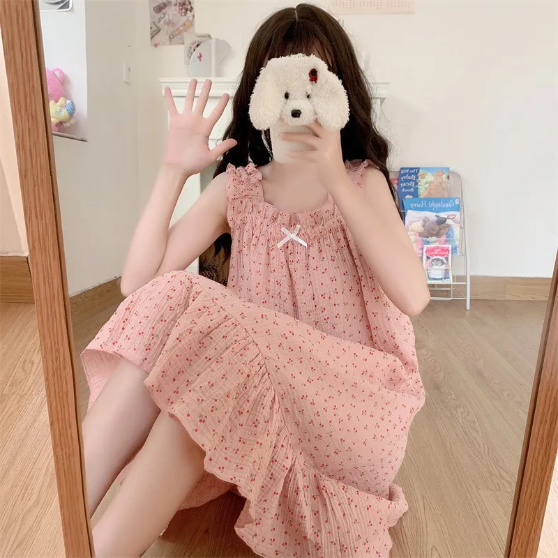 Lady One-shoulder Short-sleeve Summer Women Nightgown Loose Girls Loungewear Student Dress Worn Outside Women Casual Home Dress