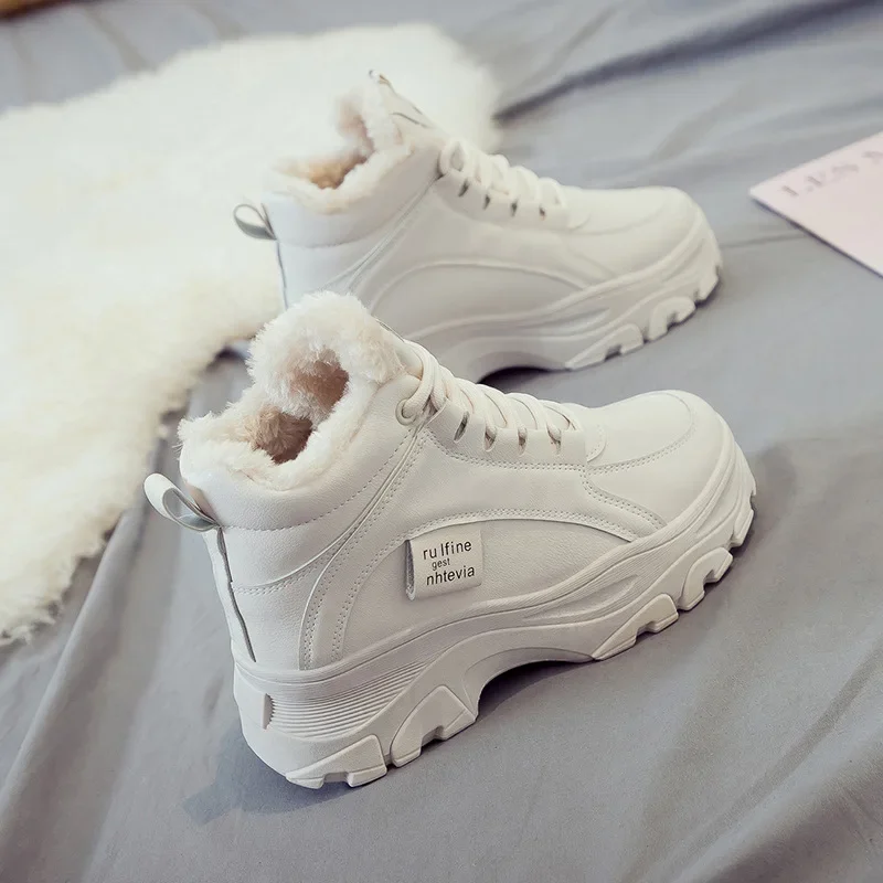 Winter Shoes Women Platform Boots 2021 New Chunky Sneakers White High Top Casual Shoes Designer Fashion Plush Warm Booties Woman