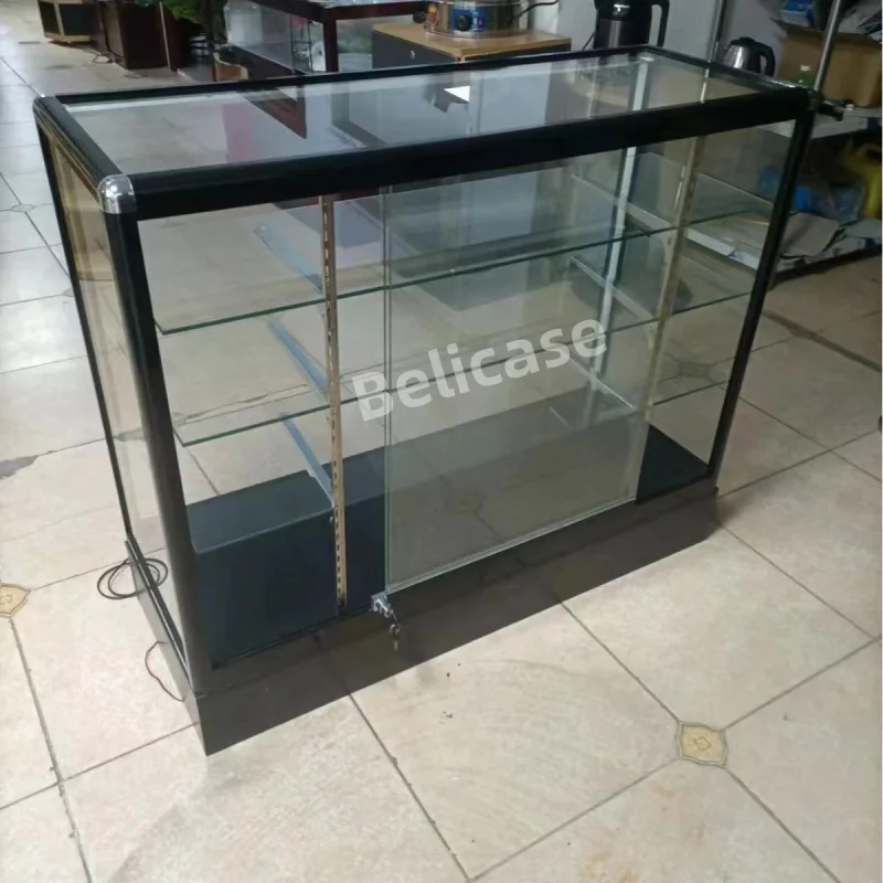 (Kunden spezifisch) heißer Verkauf Glas zähler Display Mobile Shop Rauch geschäft Vitrine mit leichtem Aluminium rahmen Vitrine Glas Display