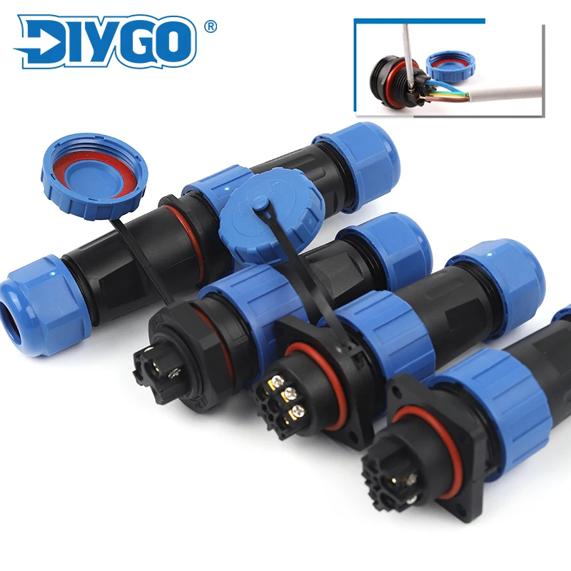 LP20/SP20 IP68 Waterproof Connector Plug&Socket Nut/Square/Docking/Flange 2-7 pin Screw TYPE No Welding Power Connector DIY GO