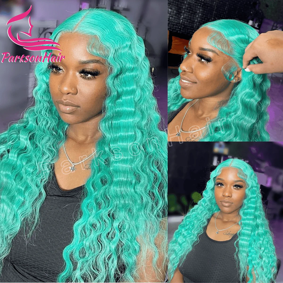 فضفاض موجة عميقة 13x6 الدانتيل الباروكة الأمامية سماوي أخضر باروكة من شعر طبيعي قبل قطعها الأزرق 13x4 الدانتيل الشفاف الباروكات الأمامية للنساء #1