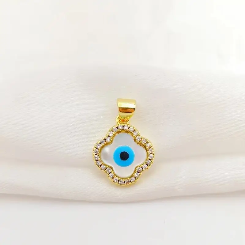 Gold Color Blue Turkish Eye Lucky Clover Charms for Necklace Bracelets Earrings Evil Eye Four Leaf Clover Pendant DIY Jewelry