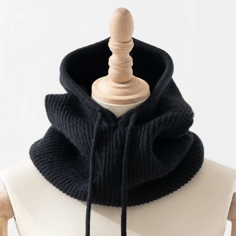 Fashion Winter Women\'s Head Hooded Hat Scarf Dual-purpose One Thick Warm Knitted Pullover Beanies Skullies for Women Girls New