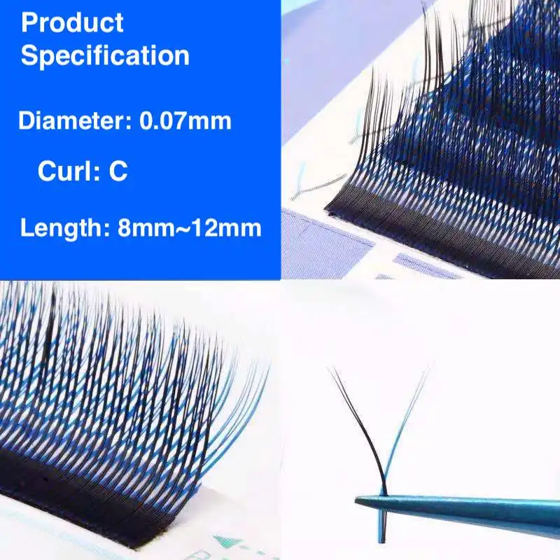 混合色の偽のまつ毛,偽の髪,青と黒,自動ブルーム,Y字型,ファッションギフト,0.07mm,24時間で発送