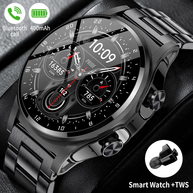 

LIGE NFC Smart Watch Men Smart Watch 2023 TWS Bluetooth Earphone Call Music Health Monitor 400mAh Sport Fitness Smartwatch Women