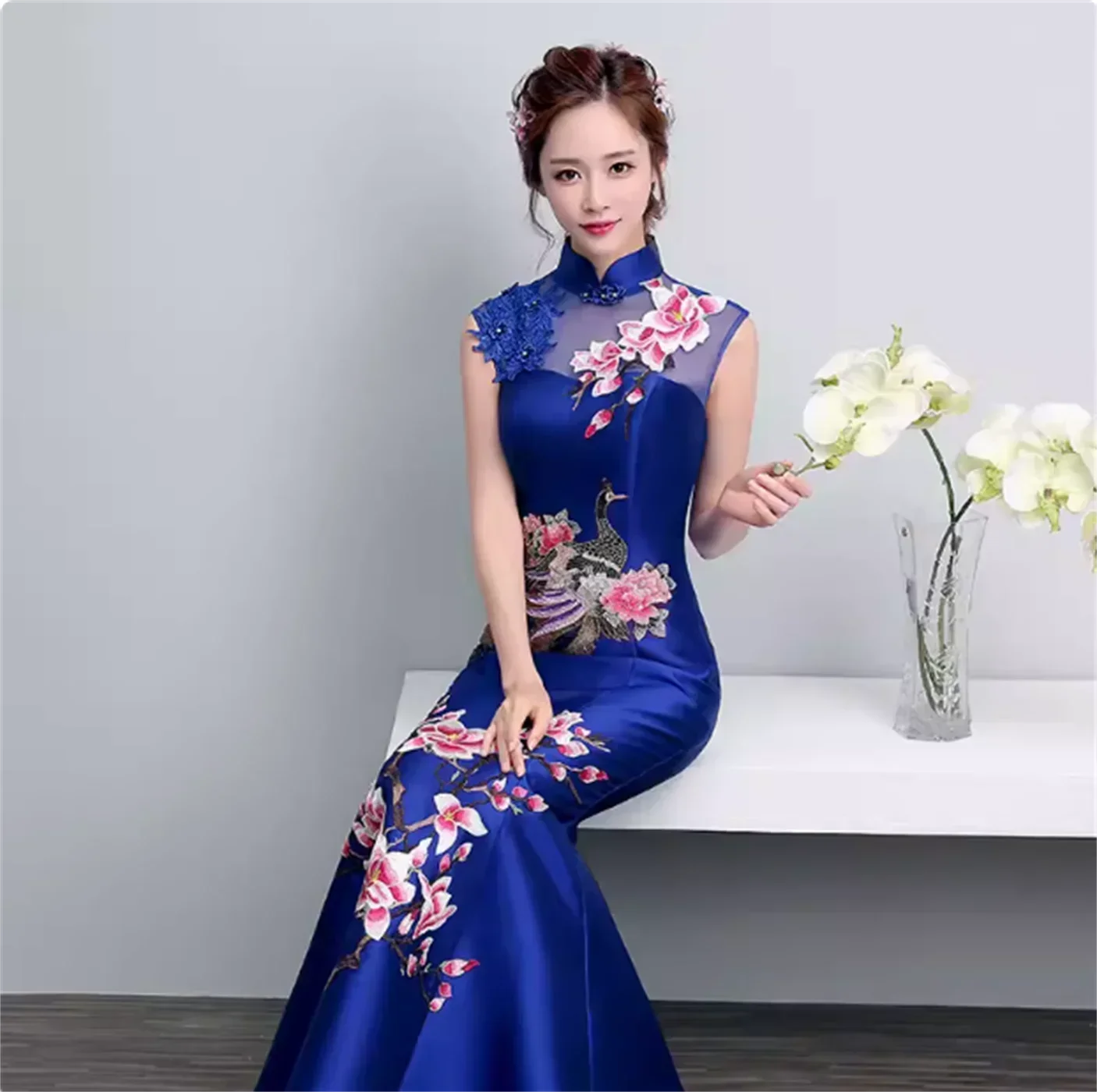 Новое вечернее платье в китайском стиле с улучшенным рыбьим хвостом Cheongsam