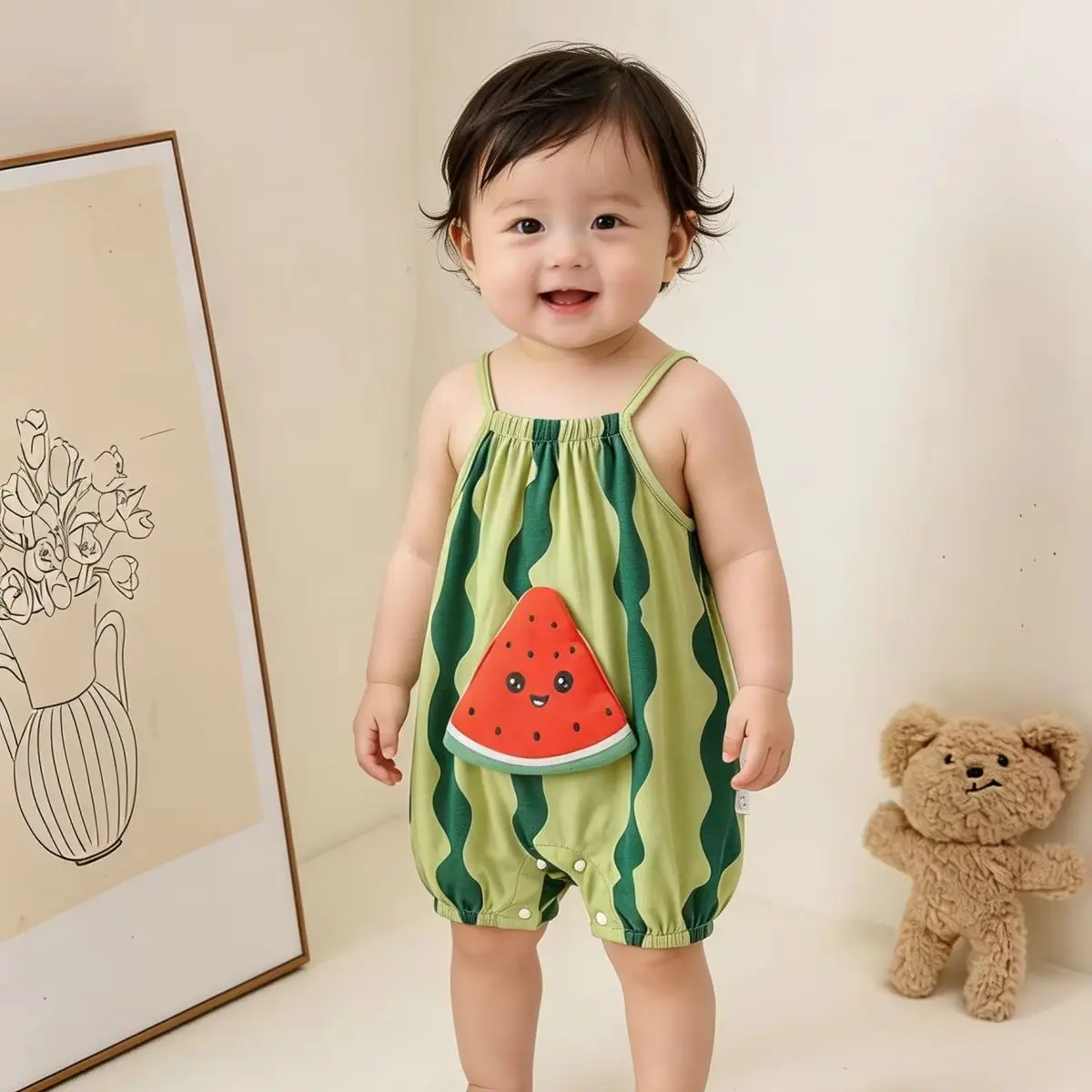 3M-3T Summer Baby Bodysuit Watermelon Peter Pan Collar Sleeveless Romper for Toddler Boys Girls Thin Infant Clothing