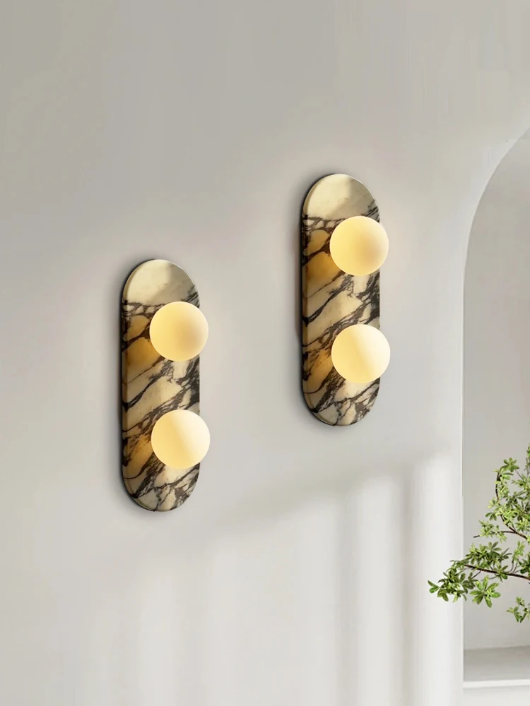 Led Natural Marble Wall Sconce Lamps Luxury Home Decoration Background Light Fixture, Bedside Hallway Bathroom Decor Lighting