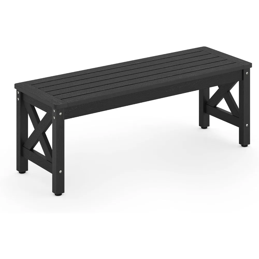 

HDPS Outdoor Bench with Crossed Legs, Outdoor Benches Weatherproof 2-Person Backless, All-Weather Heavy-Duty Garden Ben