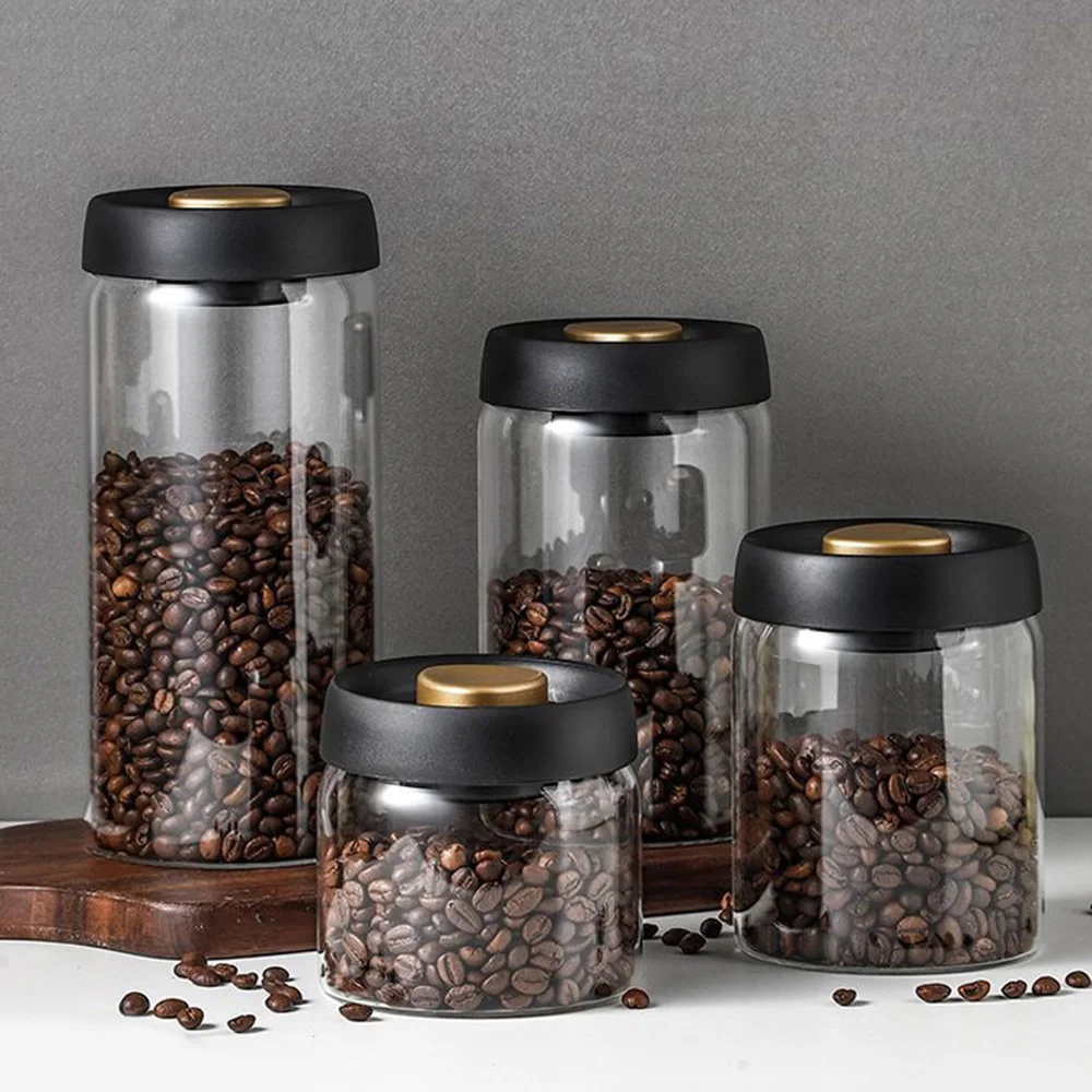 

Coffee Beans Vacuum Sealed Tank Push-type Glass Food Storage Tank Household Moisture-proof Air Extraction Tea Spices Storage