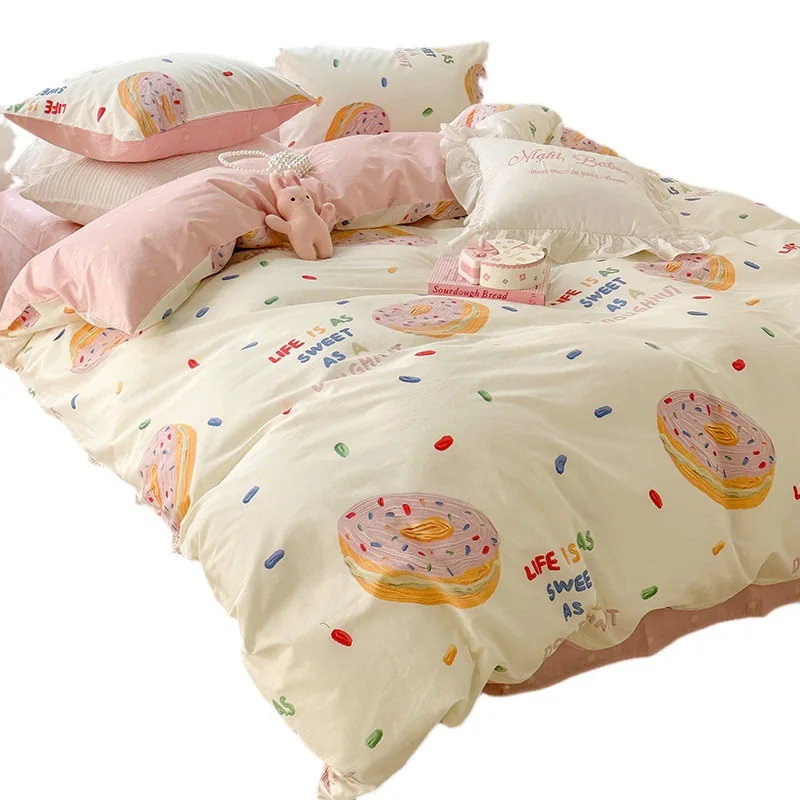 

100% Cotton Cartoon Duvet Cover for Dormitory Bed, Single Person, Three Piece Fitted Sheet Set