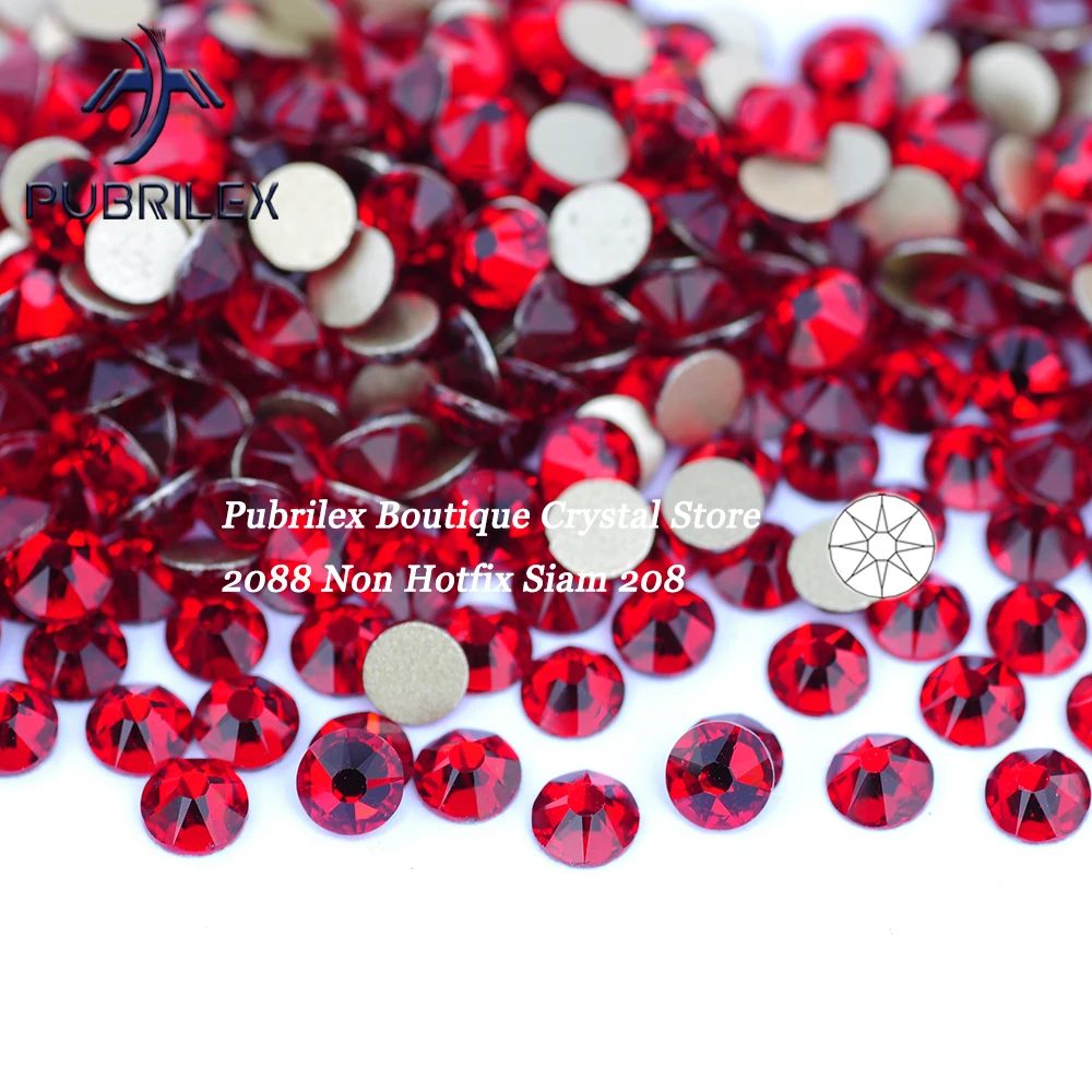 2088NoHF Siam SS10-SS40 diamantes de imitación rojos cristal sin fijación por calor 8 grandes 8 pequeñas gemas de cristal planas para vestido de baile