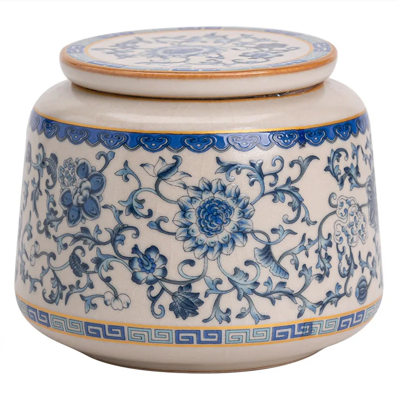 Boîte à thé en porcelaine bleu et blanc, rétro Ru Kiln, valeur Boutique, stockage précieux, beaucoup, caddie à thé, fournitures d'artisanat, 200ml