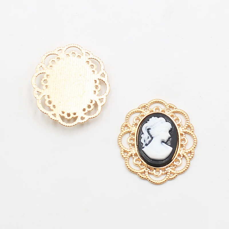 10Pcs 25*29mm Resin Beauty Head Alloy Round Buttons for Clothing DIY Accessories Encrusted Rhinestone Metal Dress Decorations