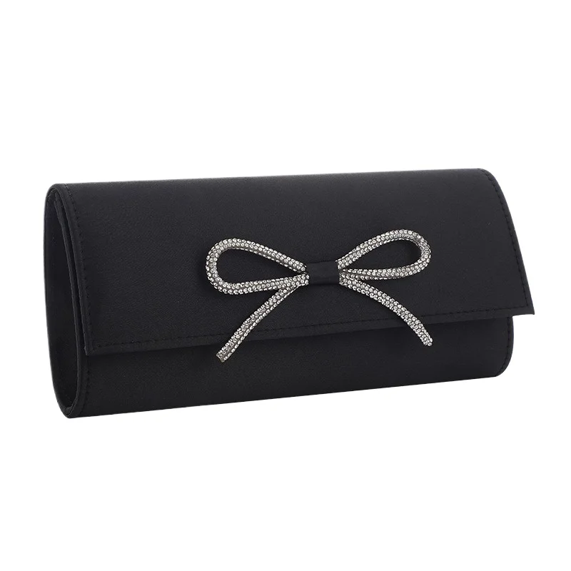 

Elegant Premium Evening Clutch with Bow Design Solid Color Phone Pocket Makeup Organizer Purse for Party