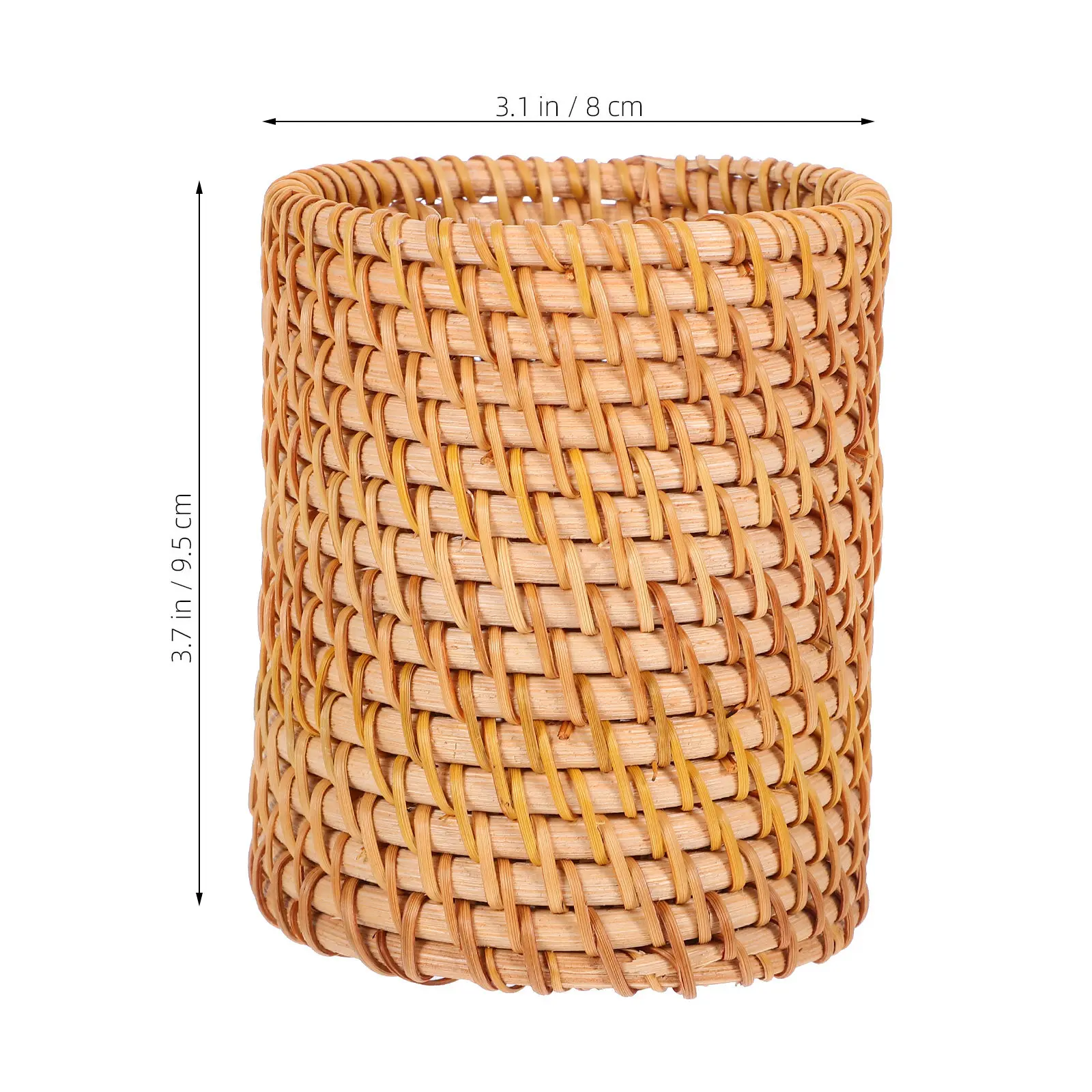 Hand-Woven Vintage Rattan Pen Holder Round Base Stationery Organizer Desktop Basket Office Organization Stationery Holder