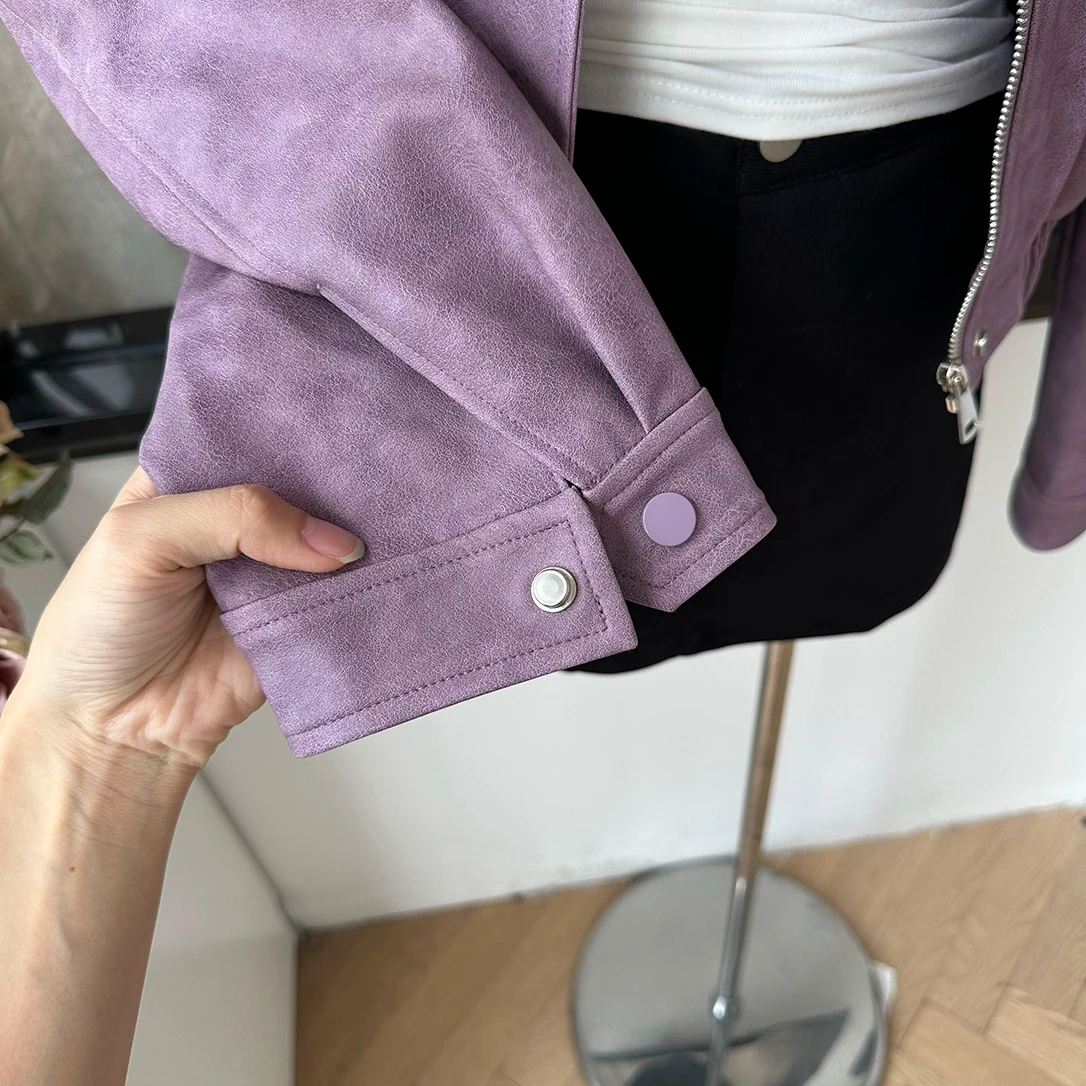 Women's Chic Autumn Winter Streetwear Long Sleeve Pu Leather Jacket Lady Zipper Turn Down Collar Loose Faux Leather Outwear Top