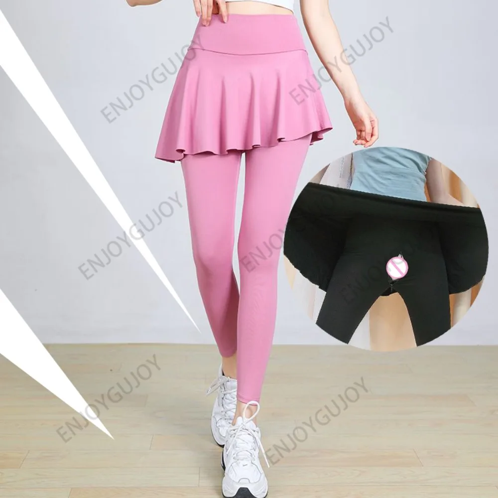 Fake Two-Piece Sports Pants for Women, Invisible Crotch, High Waist, Running, Fitness, Badminton, Yoga Pants