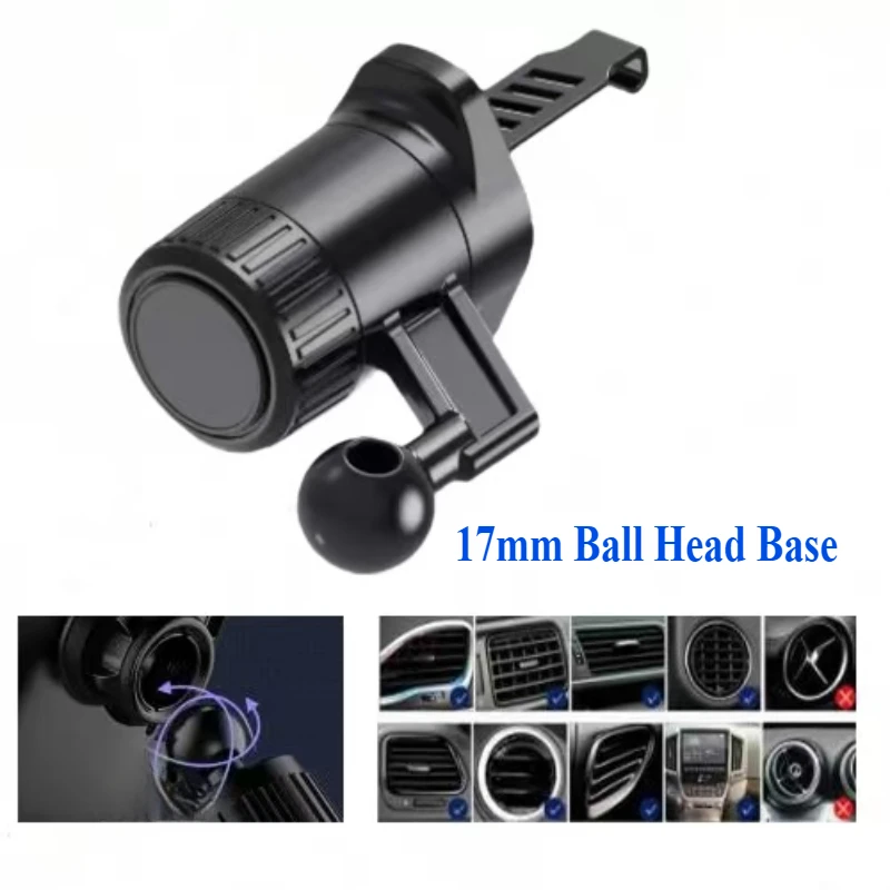 17mm Ball Head Base With Metal Hook Easy to Install & Detach Universal Car Air Vent Phone Mount Stable GPS Bracket Accessories