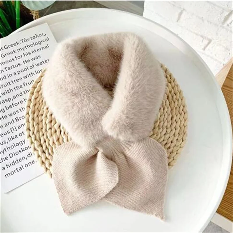 Winter Women Cross Faux Fur Straps Shawl Soft Neck Scarf Girls Ladies Autumn Winter Knitted Scarf