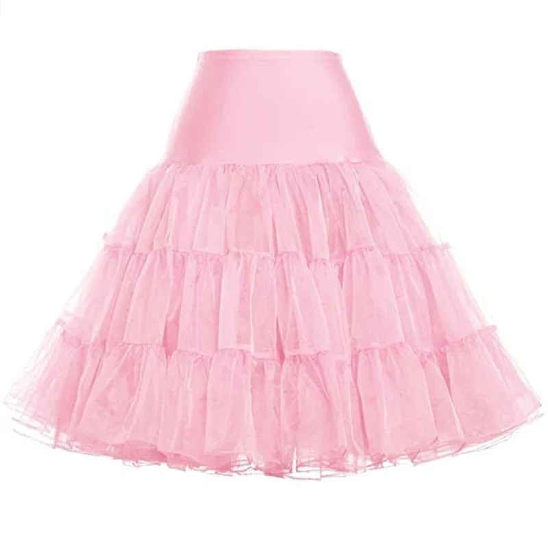 Tulle Skirts Womens Fashion High Waist Pleated Tutu Skirt Retro Vintage Petticoat Crinoline Underskirt Faldas Women Skirt saia