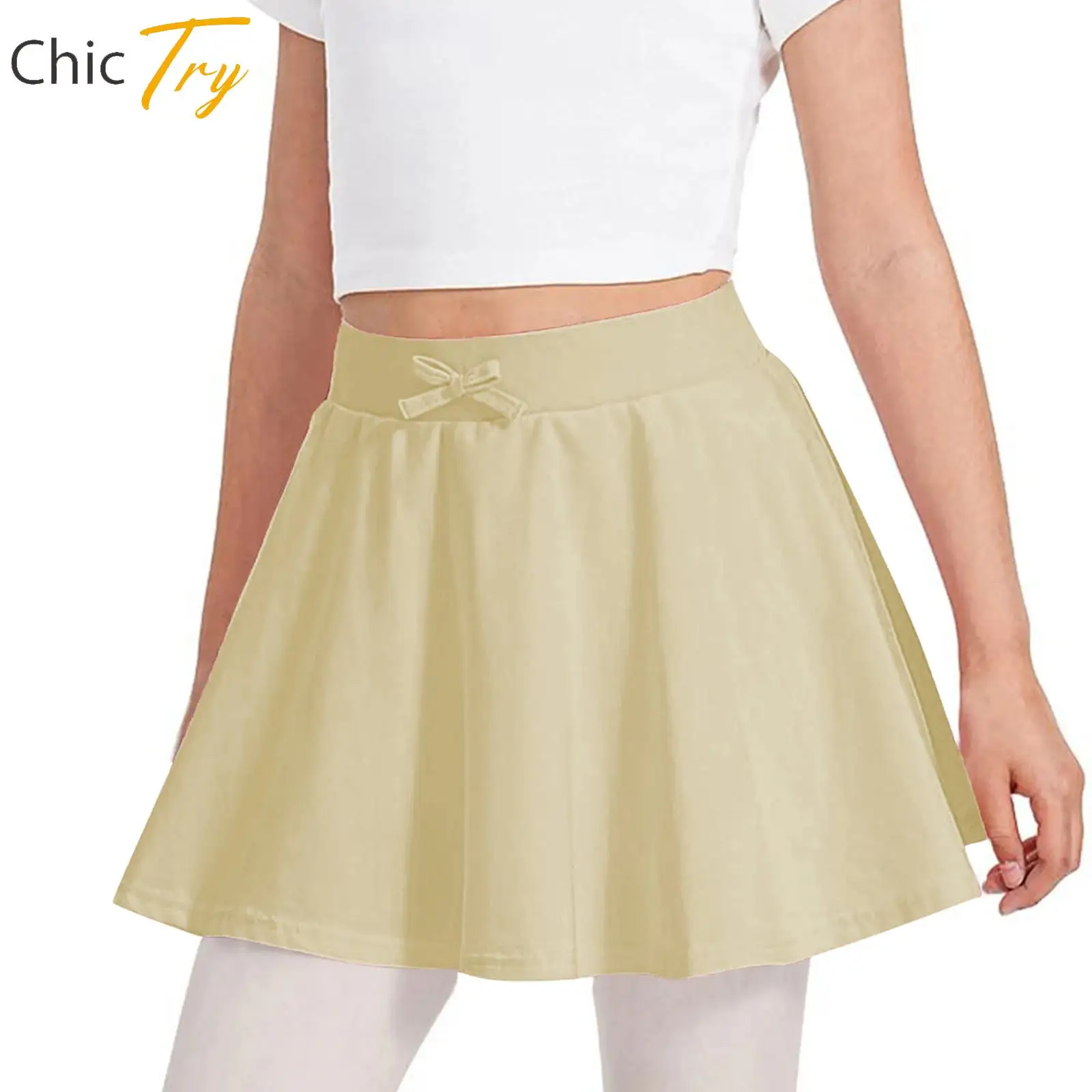 

New Stylish Kids Girls Cute Bowknot A-Line Flared Skirt Elastic Waistband Athletic Skirts for Tennis Golf Sports Outdoor Wear