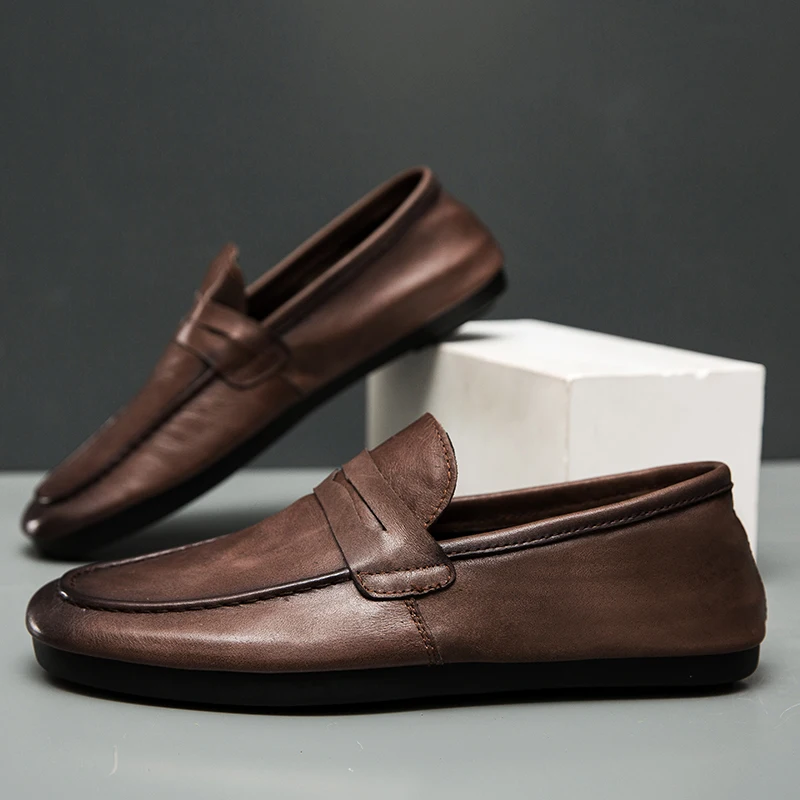 

Men's Shoes New Summer Slip on Flats Genuine Leather Men Loafers Fashion Casual Shoes Man Light Driving Shoes Handmade Moccasins