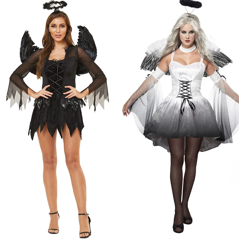 

Halloween Zombie Dark Angel Uniform Ladies Cosplay Costume Playing Evil Angel Costume Ghost Bride