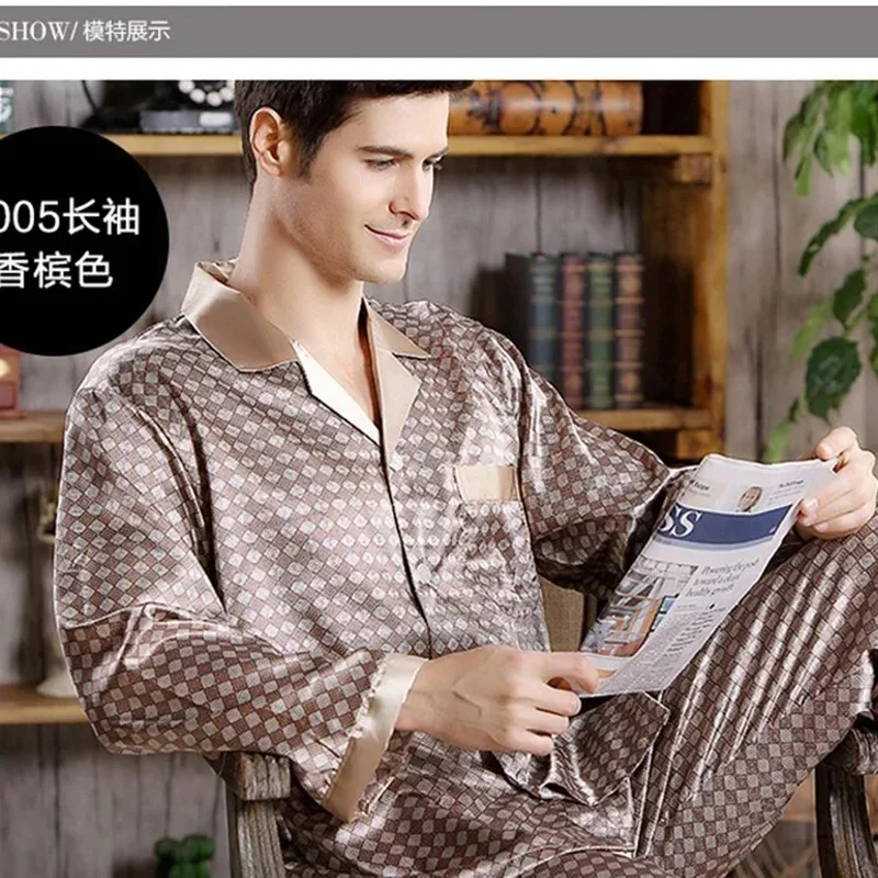 Men Pajamas Set Shorts Long Sleeve Man Silk Pajamas Set Euro US Size 5XL Fits 150kg Man Pyjamas Man Sleepwear Men Stain Silk