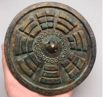 

Antique copper Collection Vintage Bronze Bagua Directional Mirror Six Beast Mirror Potted Old Taoist Home Furnishings Decoration