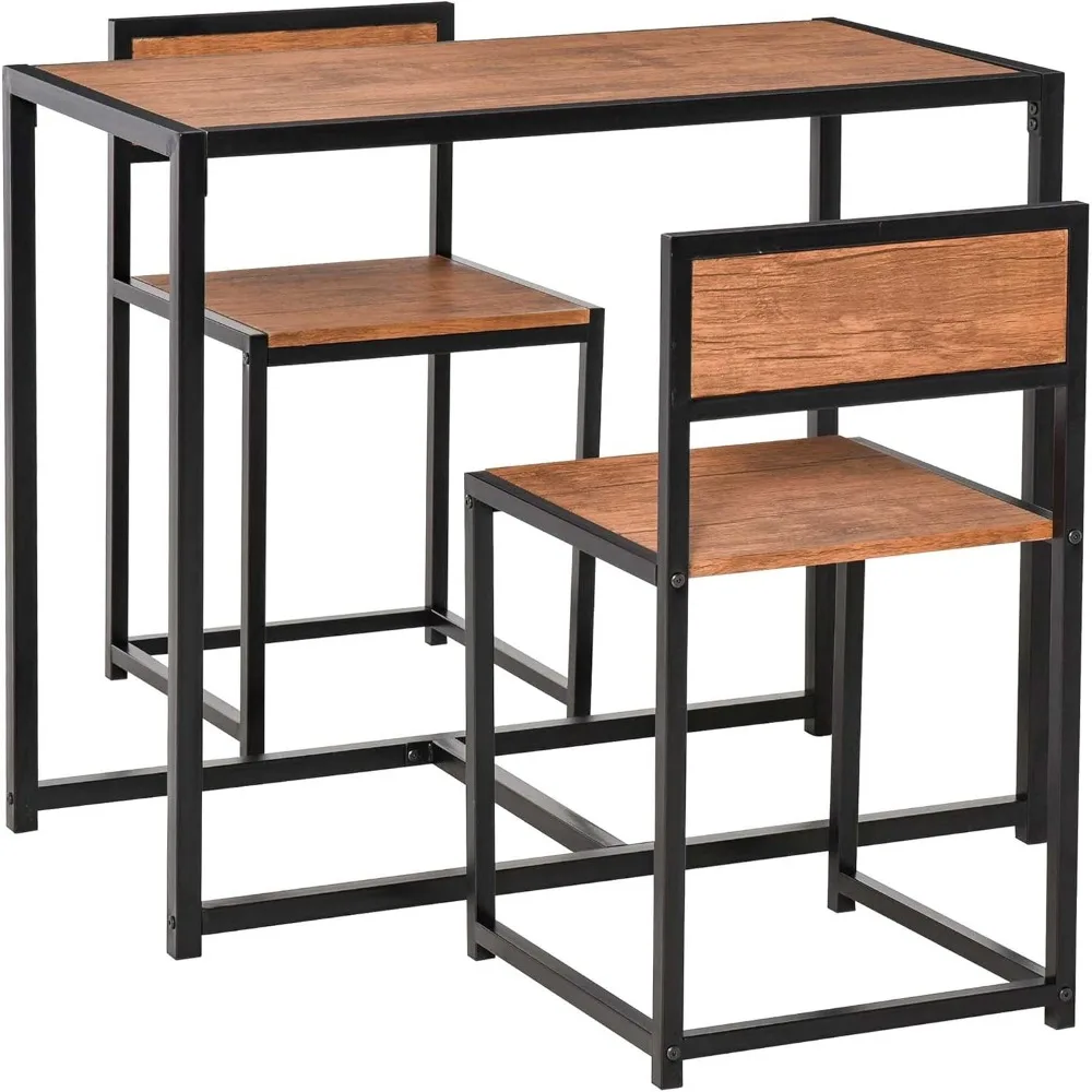

3-Piece Industrial Dining Table Set for 2, Kitchen Table and Chairs, Dining Room Sets for Small Spaces, Rustic Brown