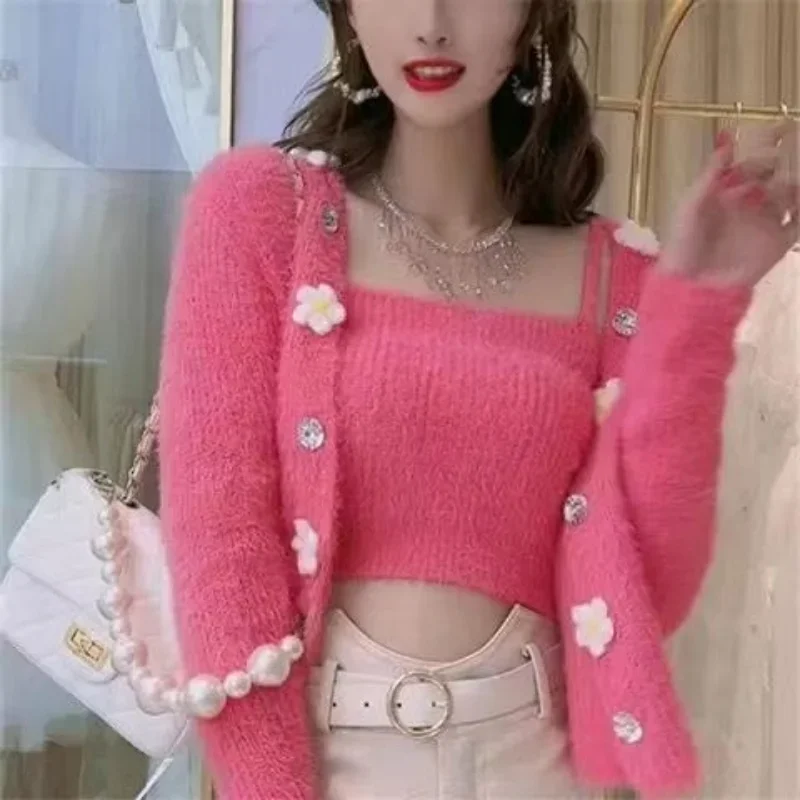 Neue Frauen Pullover Gestrickte Strickjacken Hosenträger Zwei-stück Koreanische Mode Frühjahr Herbst Jacke Mäntel High-end-Luxus Designer tragen