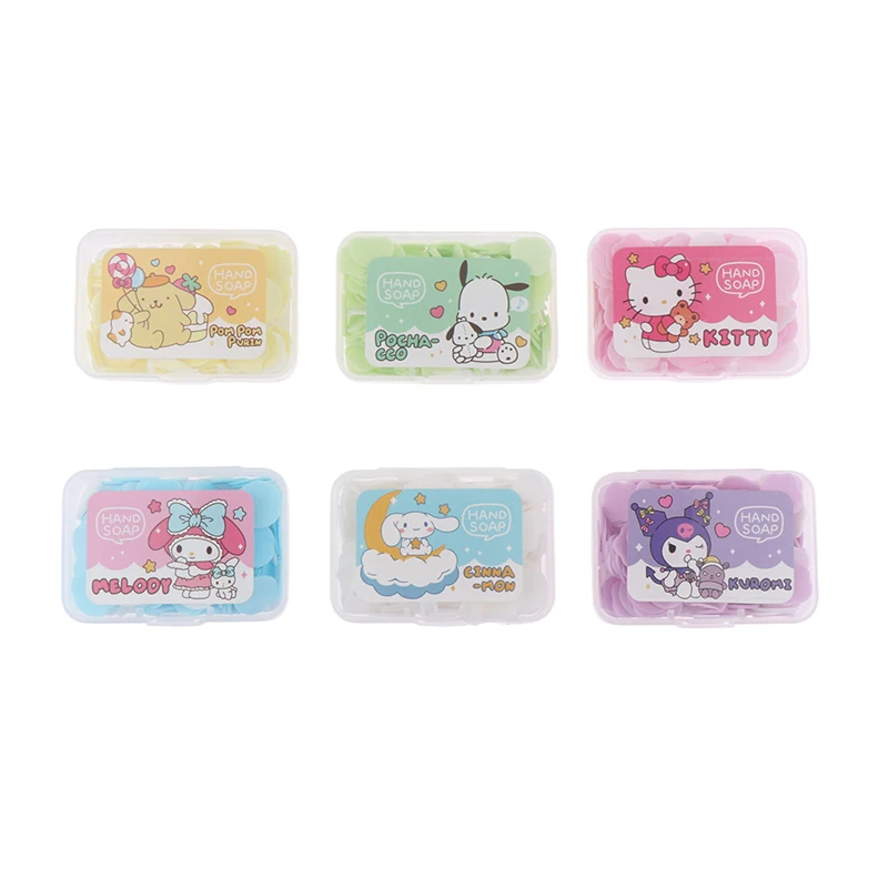 Sabun Kuromi portabel acak 1 buah, sabun tangan kartun Sanrio Hello Kitty, barang rumah tangga, kotak bunga