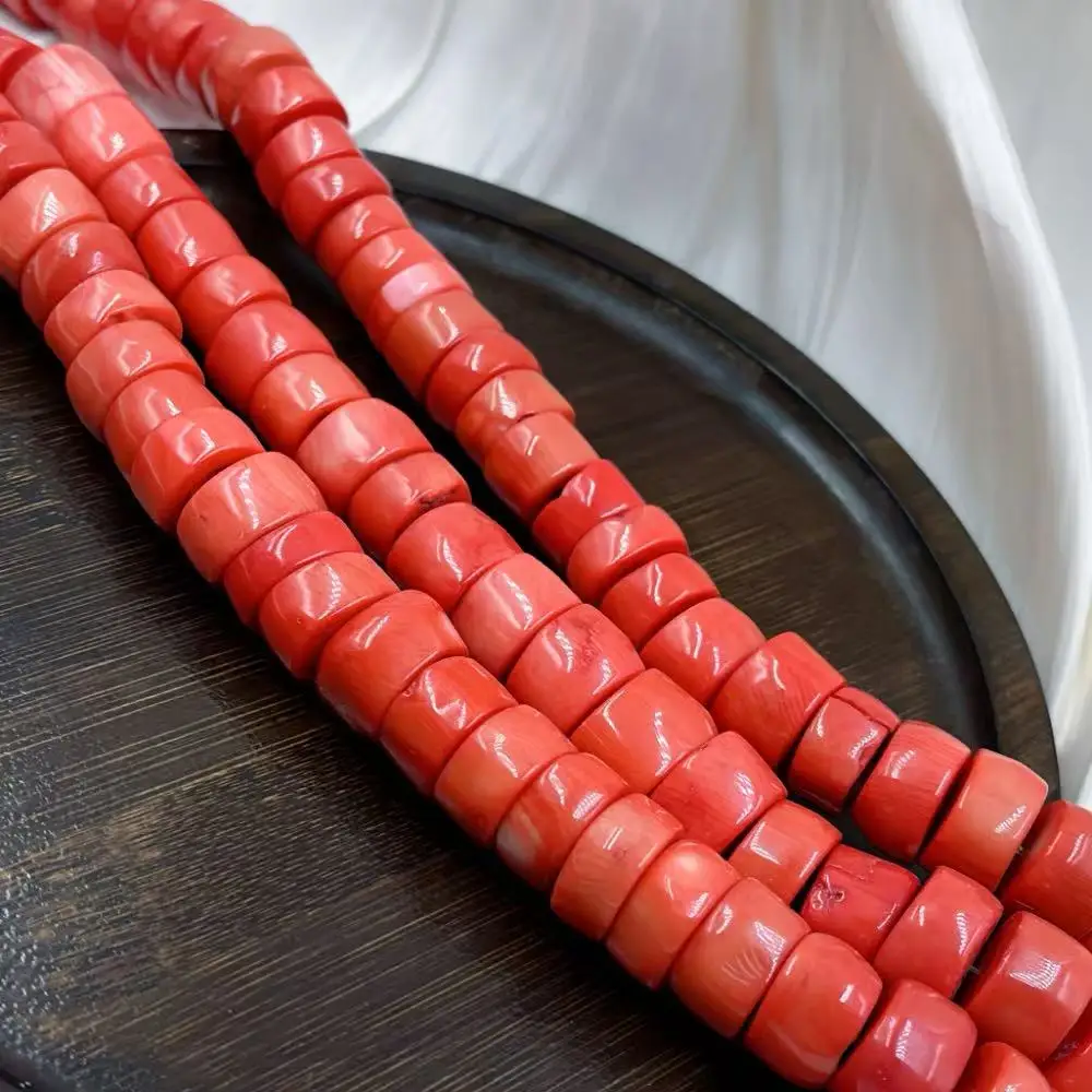 

15-18mm Large Drum Rondelle Orange Natural Sea Bamboo Coral Charm DIY Jewelry Necklace Beads