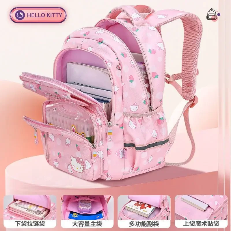 Sanrios Hellokitty tornister kreskówka truskawkowe torby kotek plecak zmniejszenie obciążenia ochrony kręgosłupa wodoodporne chroniący przed