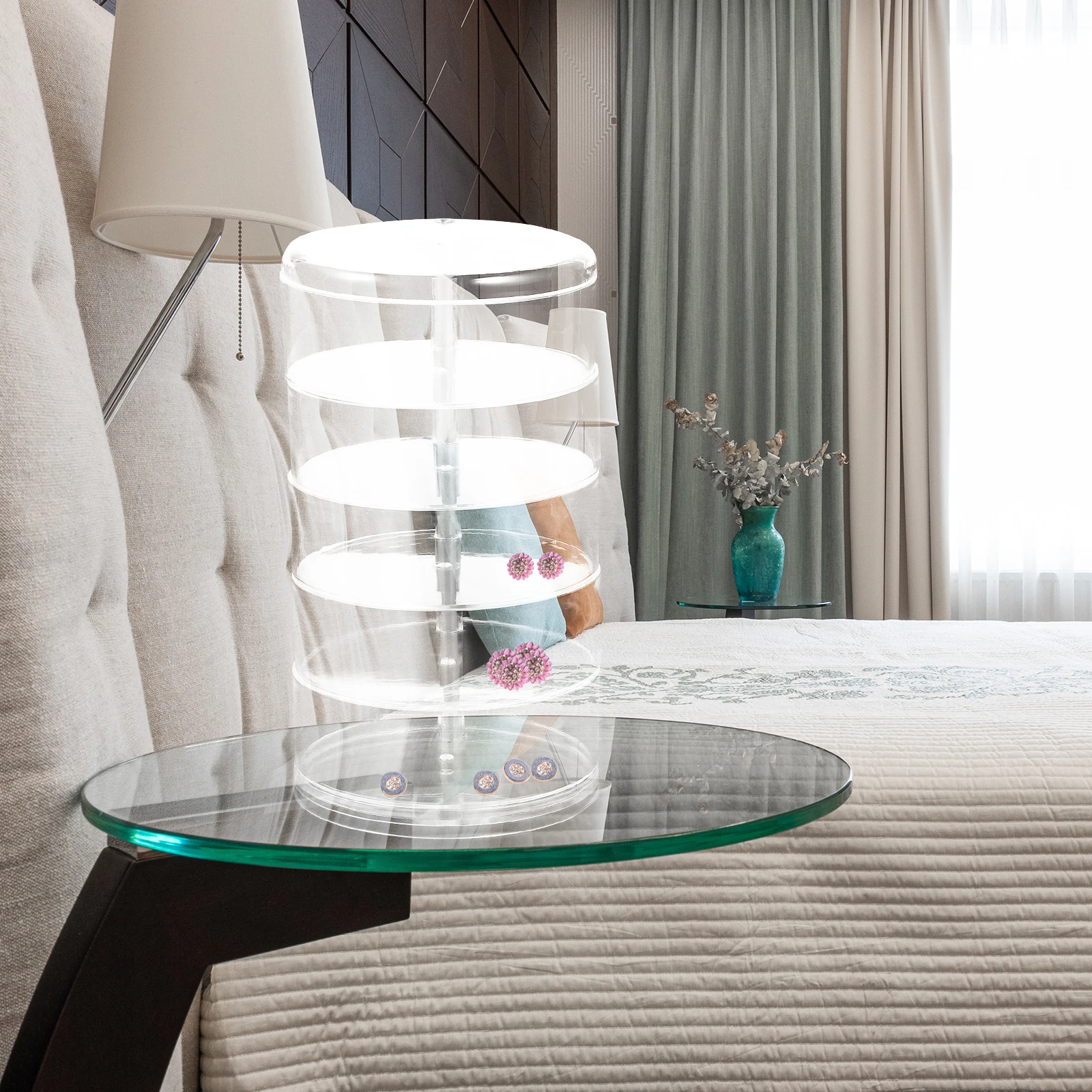 

Multi Layer Transparent Jewelry Box Rotating Design Large Capacity Earrings Necklaces Ring Holder Desktop Storage Organizer