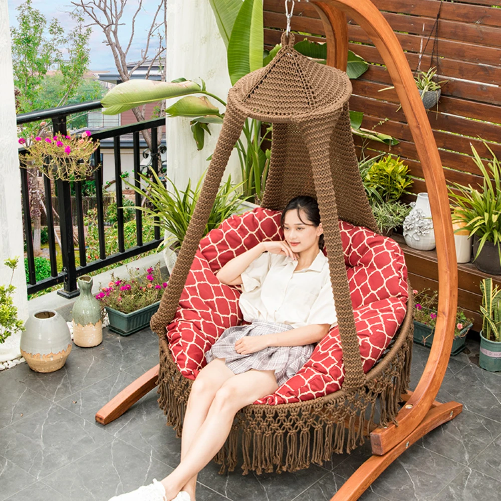 Home Balcony Outdoor Patio Chairs Cradle Chair Solid Wood Rocking Chair Swing Basket