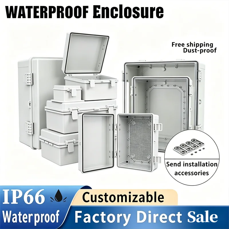 IP66 Waterproof Gray/Transparent Electronic Box - Outdoor Distribution Enclosure Case with Hinge for Instruments PC Plastic