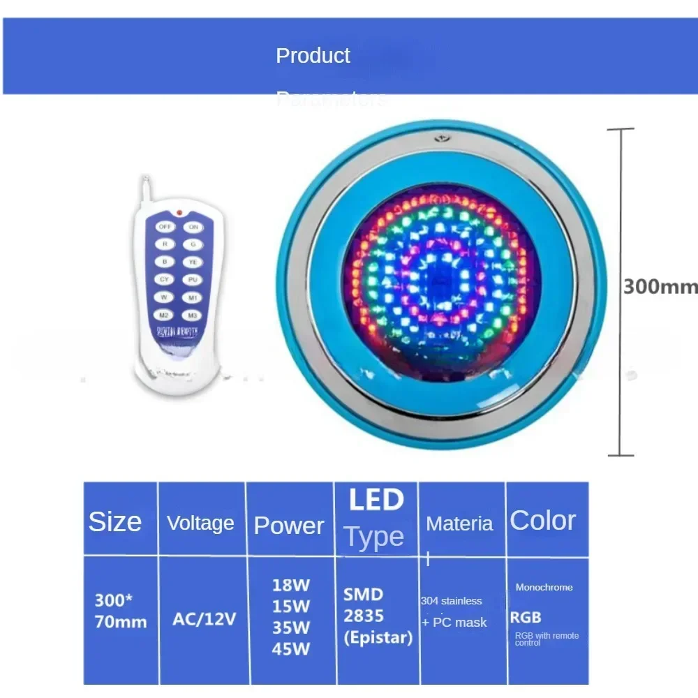 LED Swimming Pool Lamp AC 12V Stainless Steel Water Proof 15W 25W 35W 45W Warm/Cold Light Underwater Remote Control RGB Lamps