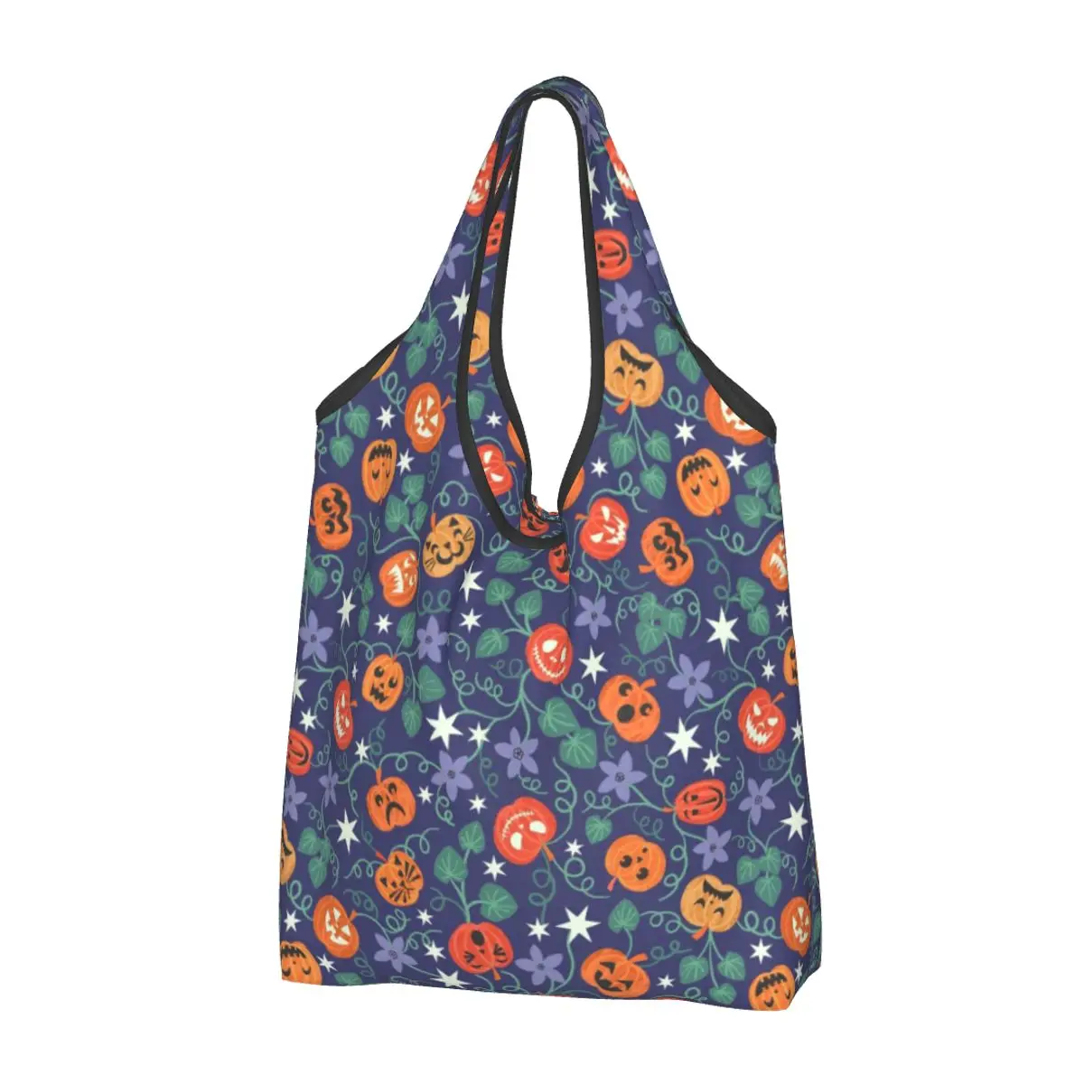 Kawaii Halloween Pumpkin Shopping Tote Bags Portable Gothic Witch Grocery Shoulder Shopper Bag