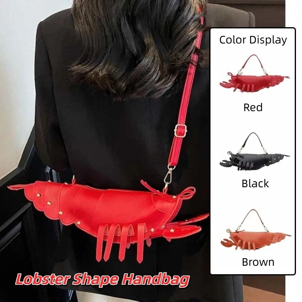 Shoulder Pouch Lobster Shape Handbag Anti-splash Water Large Capacity Leather Lobster Bag Polyester Creative Red Underarm Bag