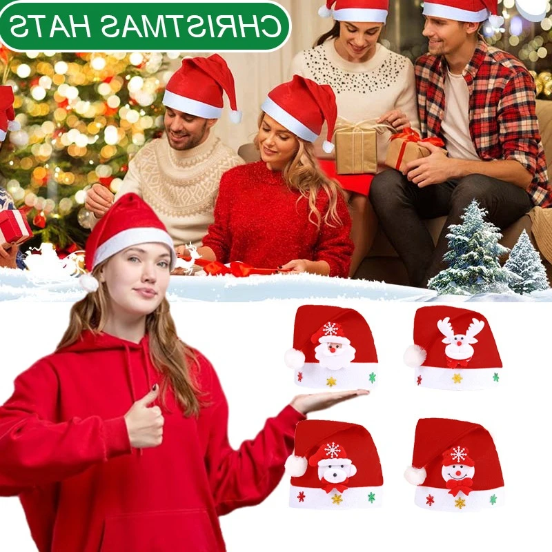 1/4 Stück Weihnachts-Weihnachtsmann-Mütze, Unisex, Komfort-Hüte für Weihnachten, Neujahr, festliche Weihnachtsmütze, Partyzubehör