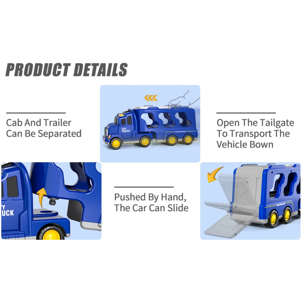 WizKidz Toddlers City Truck Toys Set for Kids 3+ Year Old Friction Power Vehicle Carrier Truck Transport Toys for Birthday Gifts