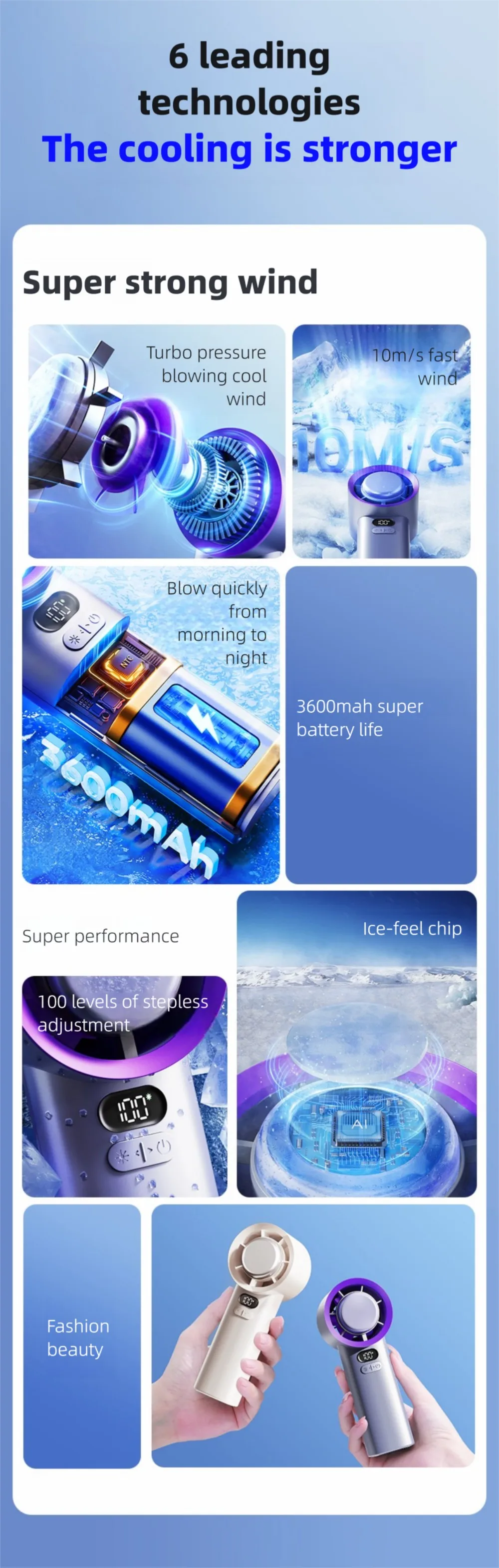 Handgehaltener Luftkühlungs-Mini-Turbo-Jet-Ventilator 4000mAh 100 einstellbare Geschwindigkeiten Tragbarer Eiskompressions-Ventilator für schnelle Kühlung im Freien – Detail 5