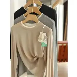 Acetate Wool Fake Two-piece T-shirt Autumn Winter Women Round Neck Long Sleeve Layered Knitted Undershirt
