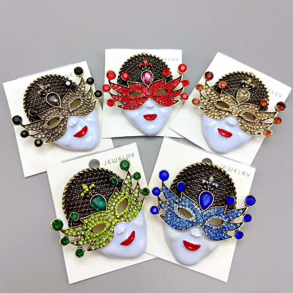 Large Pretty Face Brooches For Women 5-design-color Retro Rhinestone Lady Clothes Pins Accessories
