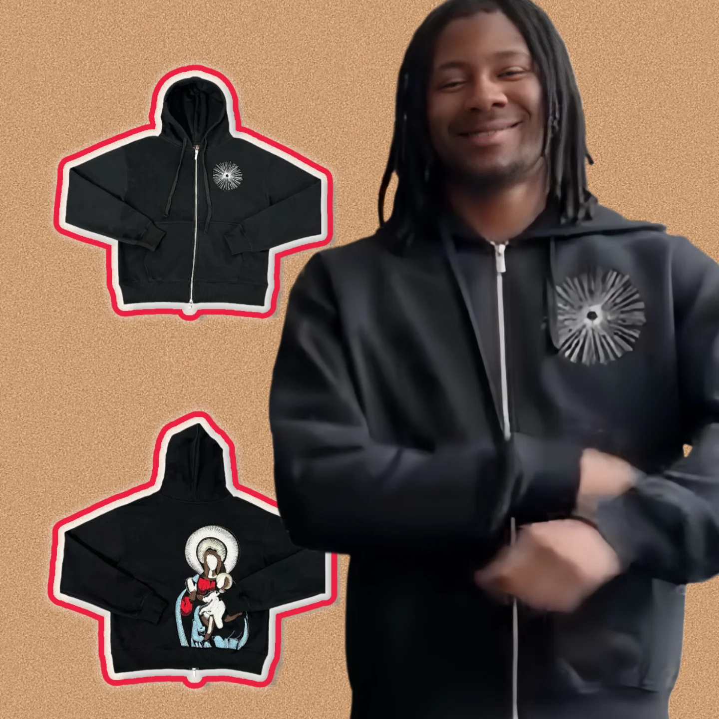 

Derschutze American Sle Street Retro High Street Western Fce Zipper Hoodie Trendy Casual Long Sve ort Length Garment